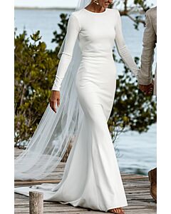 Long-Sleeve Neck Mermaid Gown with Long Train for Formal Events
