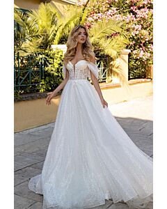 Off-the-Shoulder Glitter Ball Gown with Long Train for Formal Events