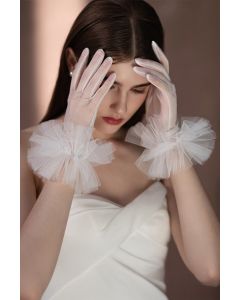 Tulle Ruffle Sheer Gloves for Evening Gowns