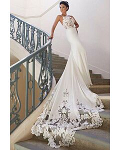 Lace Bodice Mermaid Gown with Long Train for Evening Events