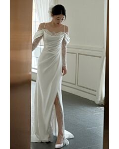 Off-the-Shoulder Lace-Trimmed Gown with Side Slit for Evening Events