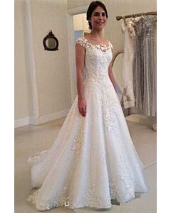 Lace  Neckline  Gown with Long Train Formal Events