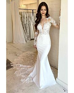 Lace Sleeve Mermaid Gown with Long Train for Formal Events