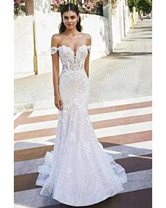 Lace Shoulder Mermaid Gown with Long Train for Formal Events