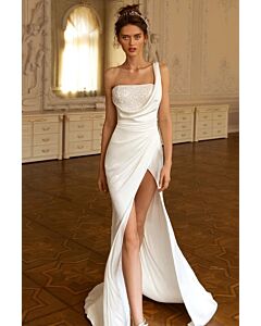 One-Shoulder Sequin-Embellished Gown with High Slit for Evening Events