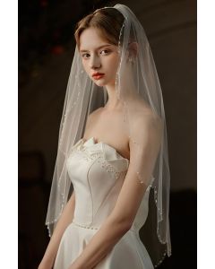 Elegant Tulle Veil with Beaded Trim for Bridal Events