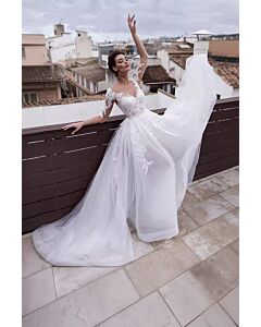 Lace Off Shoulder Mermaid Gown with Long Train for Formal Events