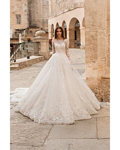 Lace Illusion Neckline   Ball Gown with Long Train for  Events