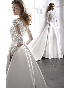 Long Sleeve A-Line Gown with Satin Skirt