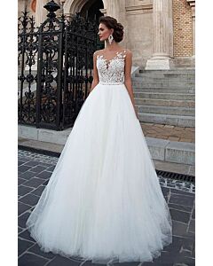 Lace Illusion Neckline Ball Gown with Tulle Skirt for Wedding
