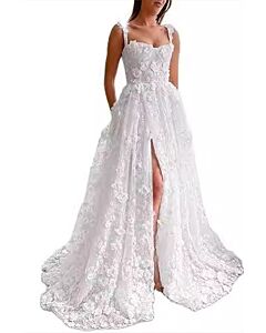 Strapless Lace A-Line Gown with High Slit and Long Train for Formal Events