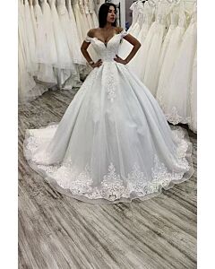 Lace Off-the-Shoulder Ball Gown with Long Train for Formal Events