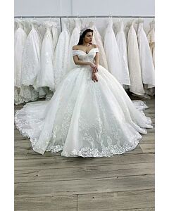 Off-the-Shoulder Lace Ball Gown with Long Train for  Events