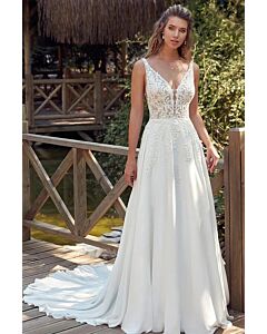 Lace V-Neck A-Line Gown with Long Train for Formal Events