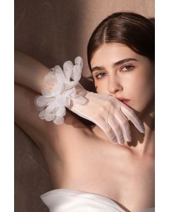 Floral Trim Sheer Gloves for Bridal Gowns