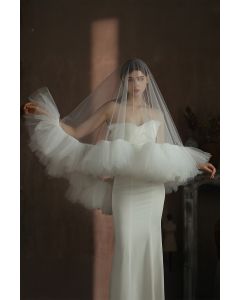 Puffed Tulle Veil with Long Train for Bridal Events