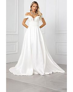 Off-the-Shoulder Sweetheart Neckline Satin Ball Gown with Long Train for Formal Events