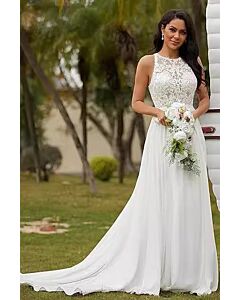  Illusion Neckline A-Line Gown with Long Train for Formal Events