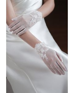 Lace-Trimmed Sheer Bridal Gloves for Wedding Gowns