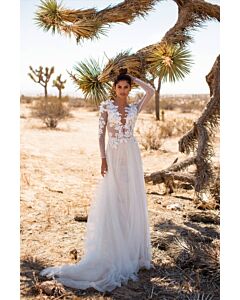 Lace Sleeve V-Neck Mermaid Gown with Long Train for Formal Events