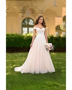 Off-the Lace Bodice Ball Gown with Long Train for Formal Events