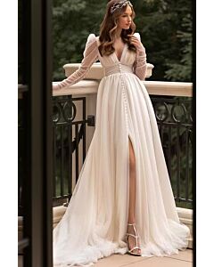 Lace Illusion Neckline  Gown with Long Train for Formal 