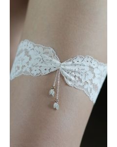 Lace Bow Garter with Pearl Drops for Formal Events