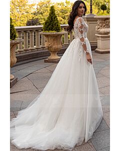 Lace Long-Sleeve  Ball Gown with  Train for Formal Events