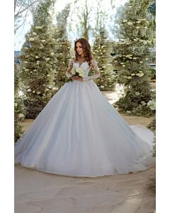 Long-Sleeve Off-the-Shoulder Ball Gown with Long Train for Formal Events