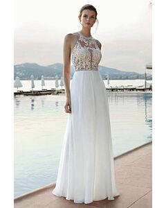 Lace Halter Neck A-Line Gown with Long Train for Formal Events
