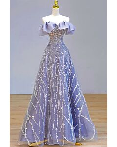 Lavender Off-Shoulder Sequin Gown – Sparkling Embellished Evening Dress