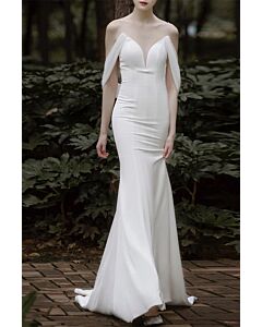 Chic Off-Shoulder Elegant Gown with Flowing Sleeves and Flared Hem
