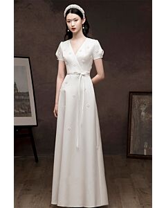 Elegant White Wrap Dress with Embellished Details and Chic Tie Belt