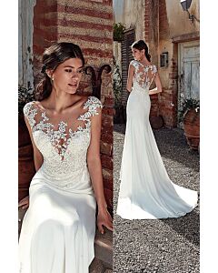 Illusion Neckline Lace Bodice Mermaid Gown with Long Train for Formal Events