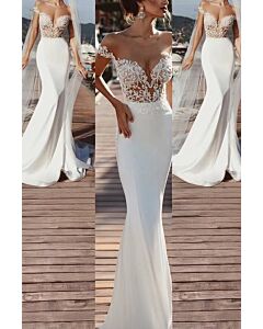 Lace Off-the-Shoulder Mermaid Gown with Long Train for Events