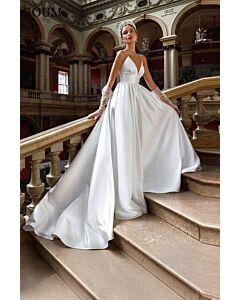 Deep V-Neck Satin Ball Gown with Long Train for Formal Events