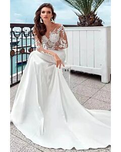 Lace Illusion Sleeve Mermaid Gown with Long Train for Formal Events