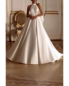High-Neck Satin Ball Gown with Full Skirt for Formal Events