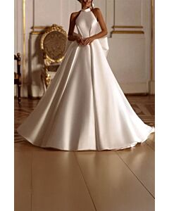High-Neck Sleeveless Ball Gown with Long Train for Formal Events