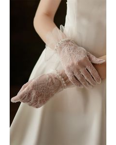 Lace and Pearl-Trimmed Gloves for Bridal Gowns