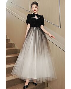 Elegant Black Velvet and Ombre Tulle Gown with Sequins – Perfect for Evening Events and Galas