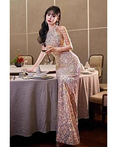 Celestial Sparkle – Sequin Bodycon Gown with Shoulder Chain Details