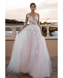 Lace Illusion Neckline Ball Gown with Long Train  Formal Events