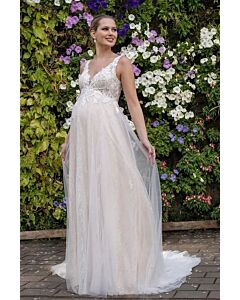 Lace V-Neck Tulle Ball Gown with Long Train for Formal Events