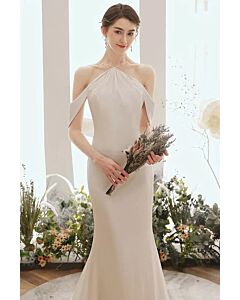Ivory Off-Shoulder Halter Satin Mermaid Gown – Perfect for Weddings and Formal Occasions