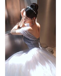 Royal Lavender Off-Shoulder Evening Gown – Luxe Beaded Tulle Dress for Formal Events and Galas