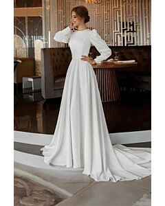 High-Neck Long- A-Line Gown with Long Train for Formal Events
