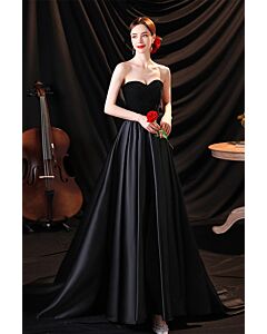 Midnight Velvet Strapless Gown – Elegant A-Line Satin Ball Gown
