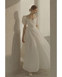 Ethereal Ivory Couture Gown – Vintage-Inspired Puff Sleeve Dress with Flowing Organza Skirt