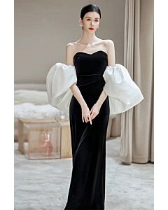 Ebonia Couture – Strapless Velvet Gown with Statement Puff Sleeves